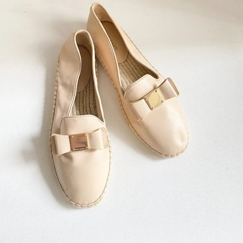 Cole Haan Nude  Beige Leather Espadrille Flats NEW